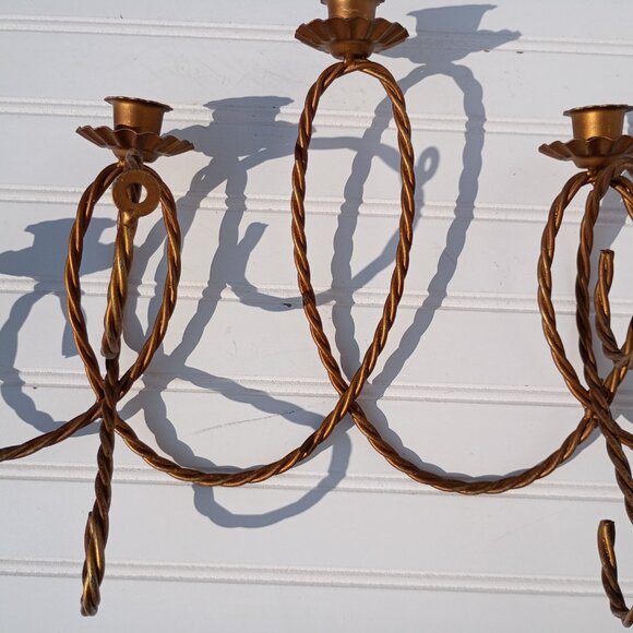 Homco Twisted Rope Gold Metal 5 Arm Candelabra Wall Hanging Candle Sconce Vtg - Picture 13 of 16